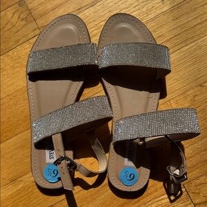 Steve Madden Taupe Rhinestone Double-Strap Sandals